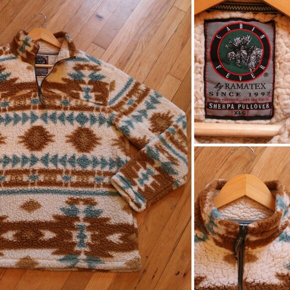 CABIN FEVER by RAMATEX Sweater Women’s XLG Sherpa Aztec Print 1/4 Zip Pullover - Picture 1 of 7